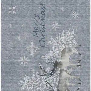 Photo of Ash Gray Ivory And Blue Geometric Washable Area Rug With UV Protection