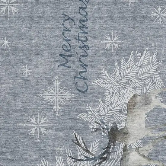 Gray Ivory And Blue Christmas Deer Washable Area Rug With UV Protection Photo 4
