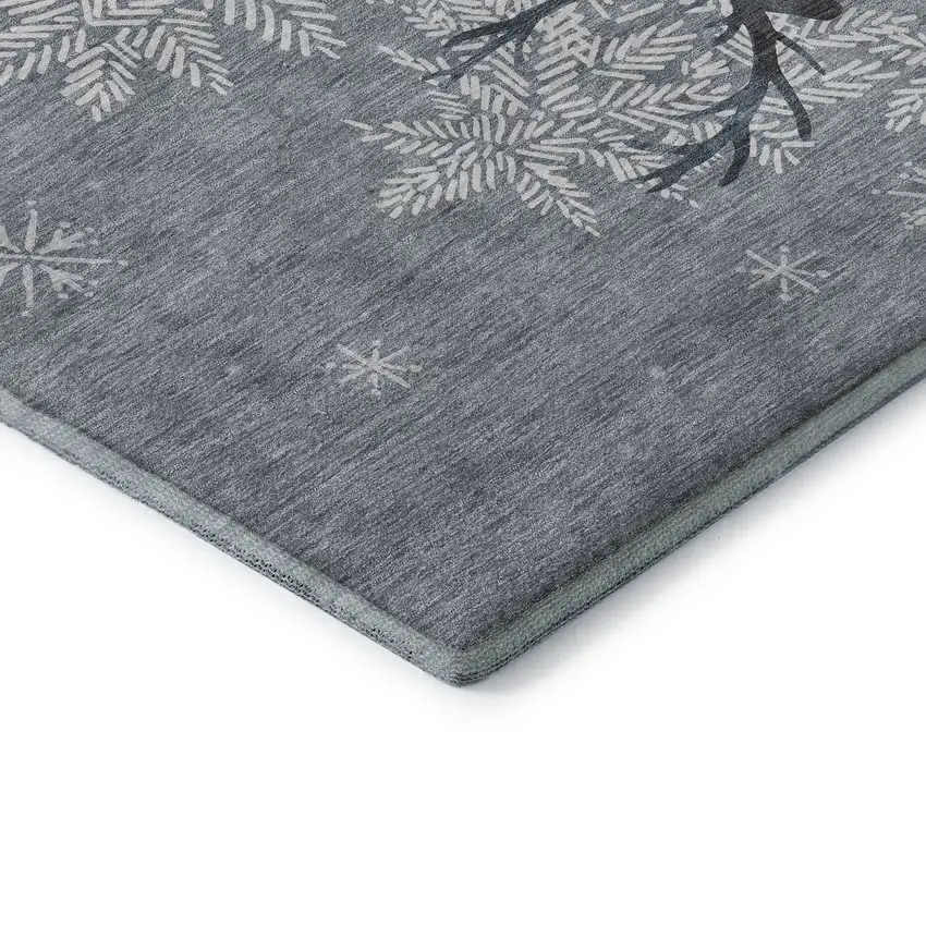 Gray Ivory And Blue Christmas Deer Washable Area Rug With UV Protection Photo 8