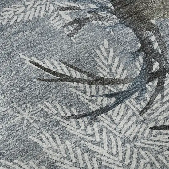 Gray Ivory And Blue Christmas Deer Washable Area Rug With UV Protection Photo 9