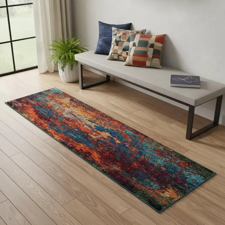 2' X 6' Atlantic Abstract Power Loom Non Skid Runner Rug Photo 1