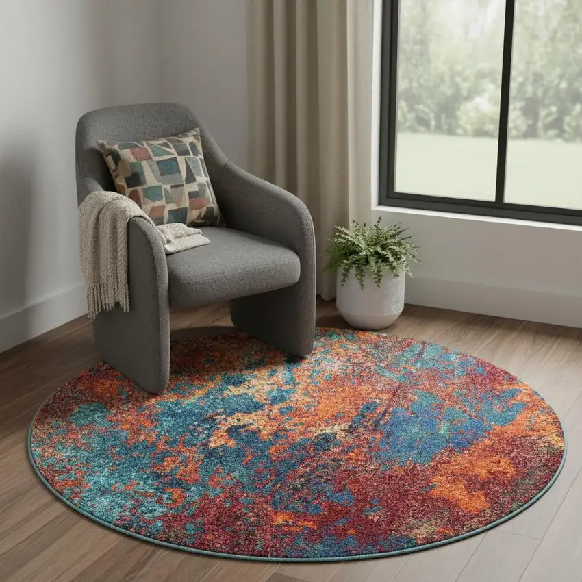 4' X 4' Atlantic Round Abstract Power Loom Non Skid Area Rug Photo 1