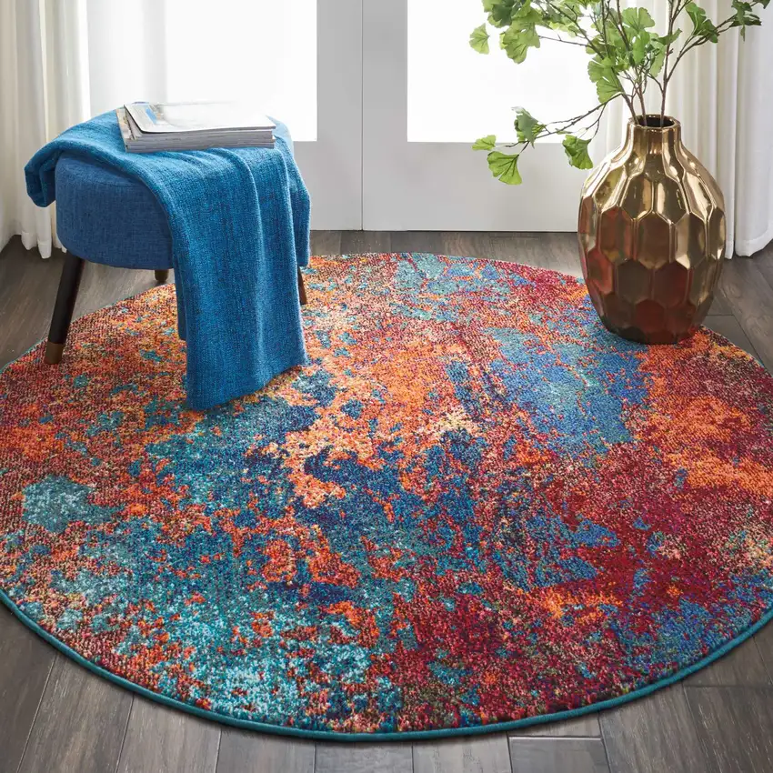 5' X 5' Atlantic Round Abstract Power Loom Non Skid Area Rug Photo 4