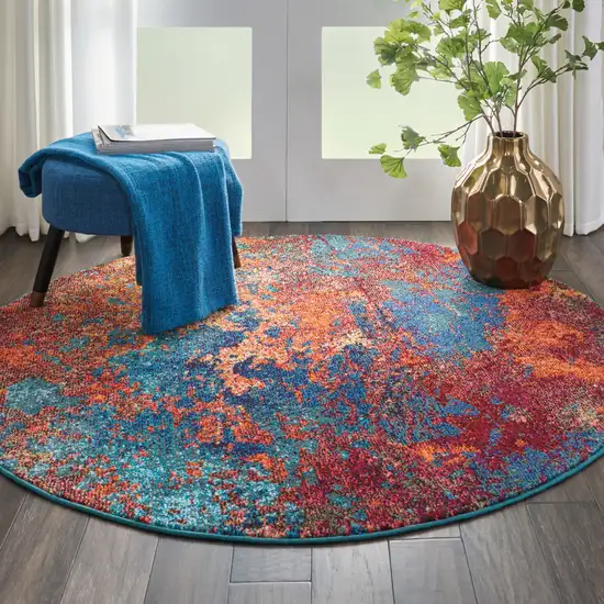 5' X 5' Atlantic Round Abstract Power Loom Non Skid Area Rug Photo 5