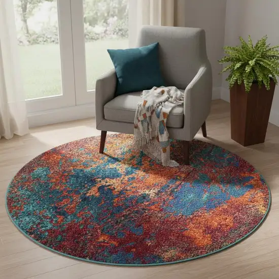 5' X 5' Atlantic Round Abstract Power Loom Non Skid Area Rug Photo 1