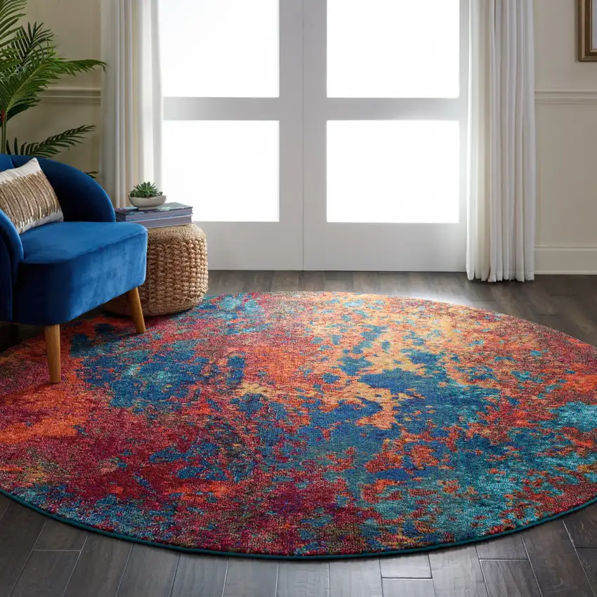 8' X 8' Atlantic Round Abstract Power Loom Non Skid Area Rug Photo 4