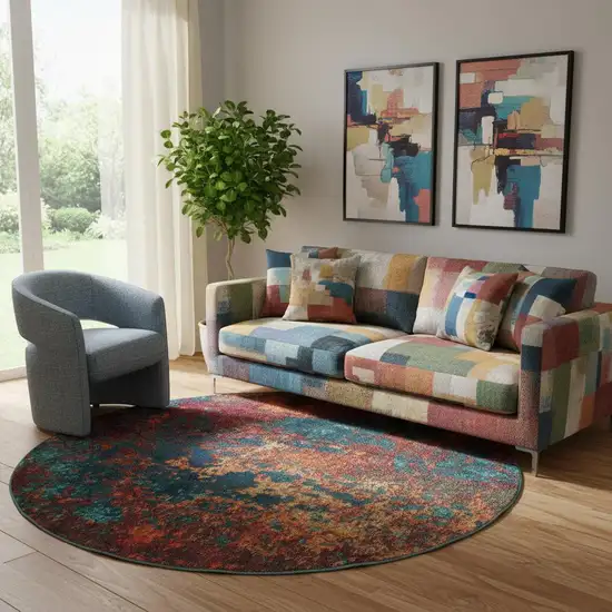 8' X 8' Atlantic Round Abstract Power Loom Non Skid Area Rug Photo 1