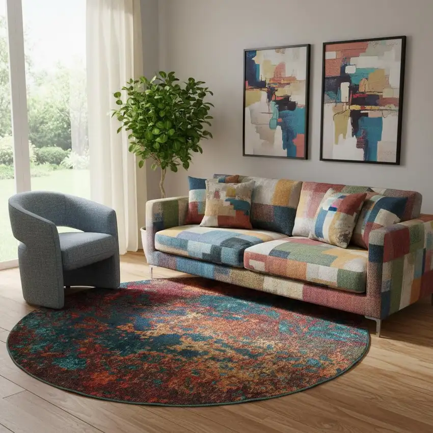 8' X 8' Atlantic Round Abstract Power Loom Non Skid Area Rug Photo 1