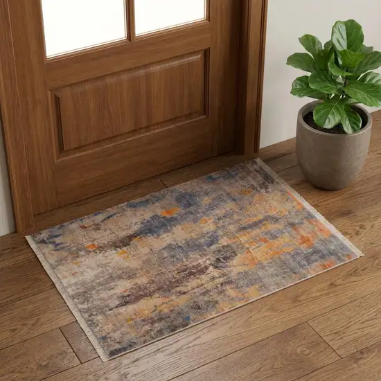 Beige Abstract Distressed Area Rug Photo 1