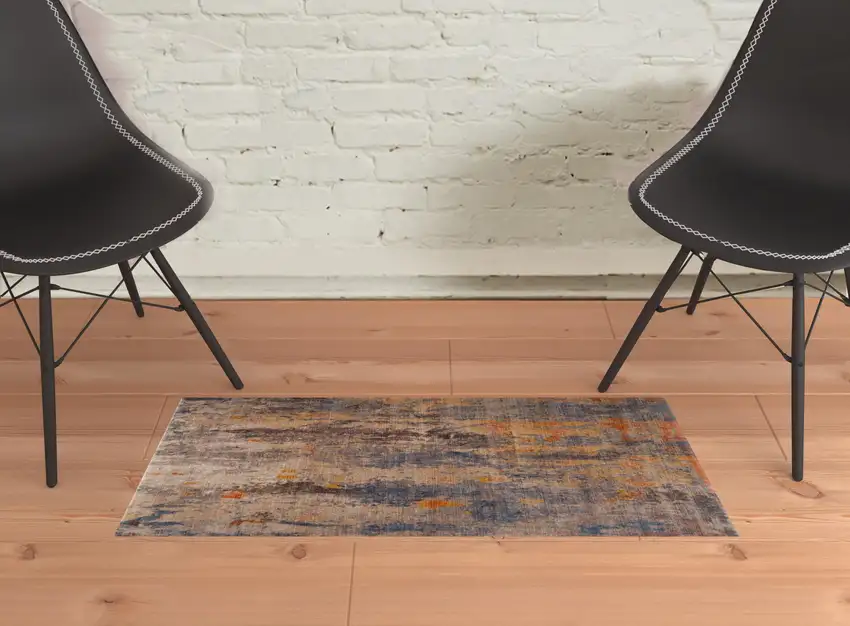 Beige Abstract Distressed Area Rug Photo 2