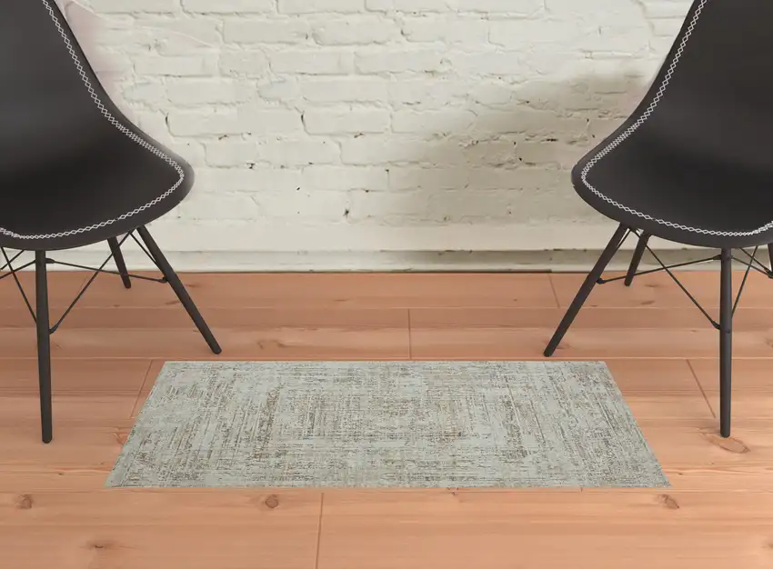 Beige Abstract Distressed Area Rug Photo 2