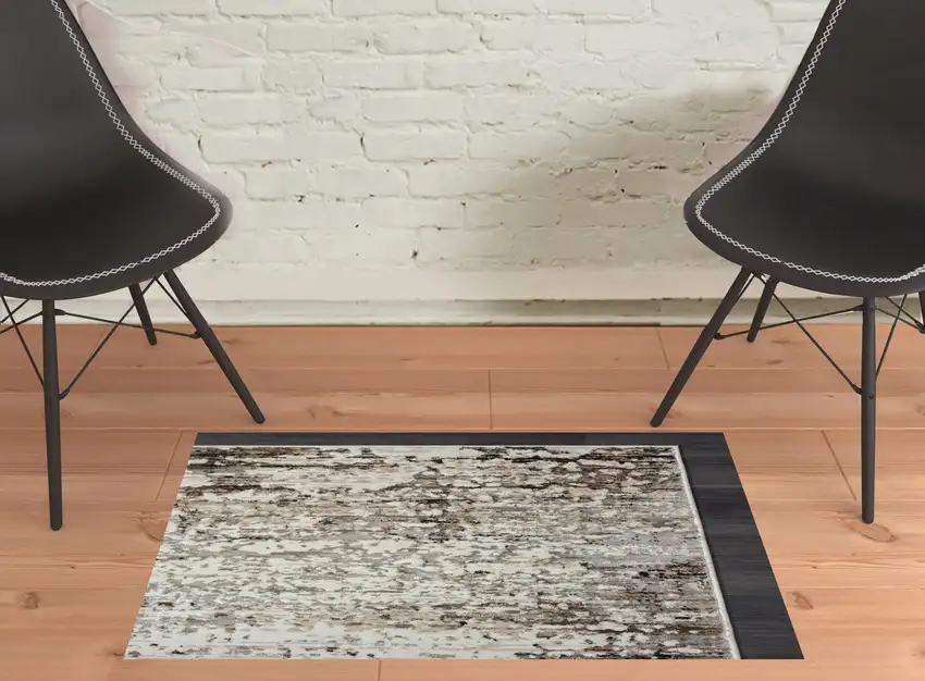 Beige Abstract Distressed Area Rug Photo 2