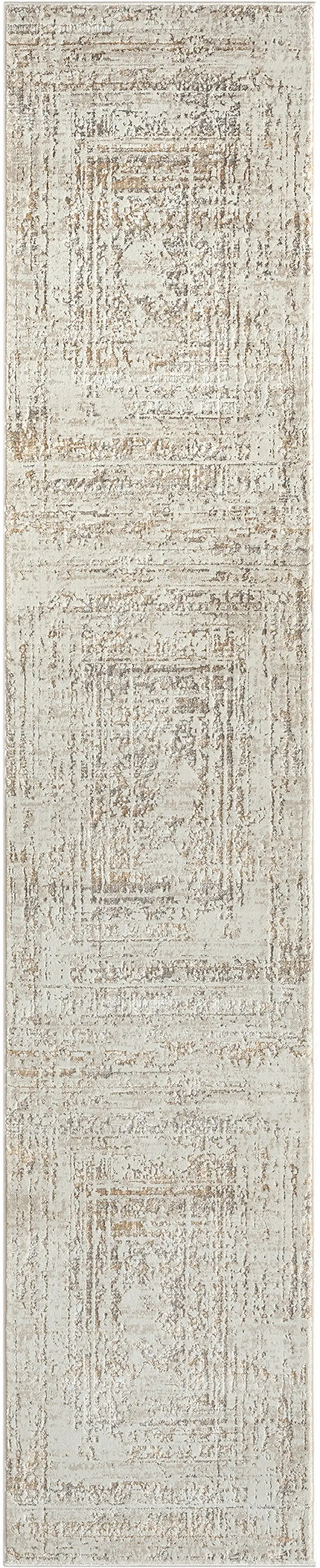 Beige Abstract Distressed Runner Rug Photo 1