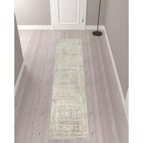Beige Abstract Distressed Runner Rug Photo 2