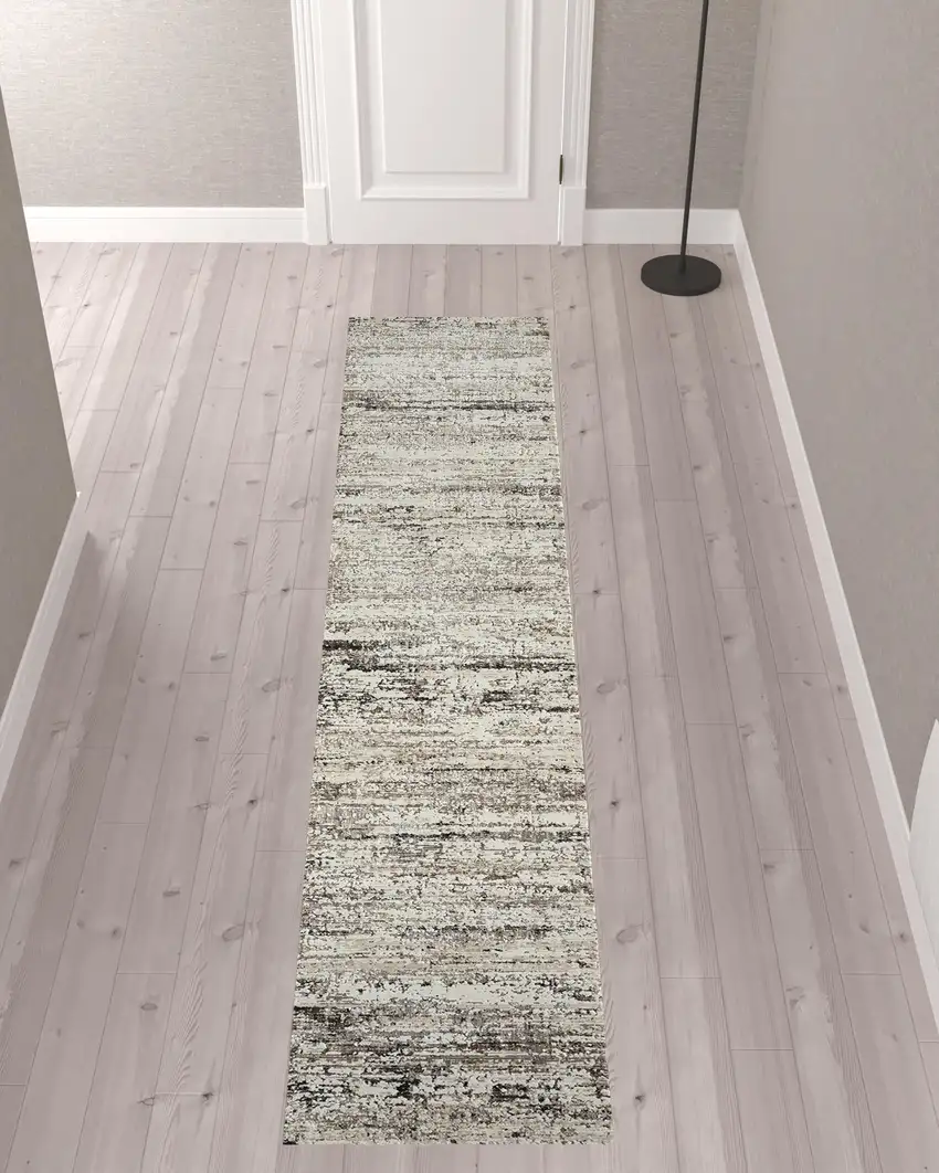 Beige Abstract Distressed Runner Rug Photo 2