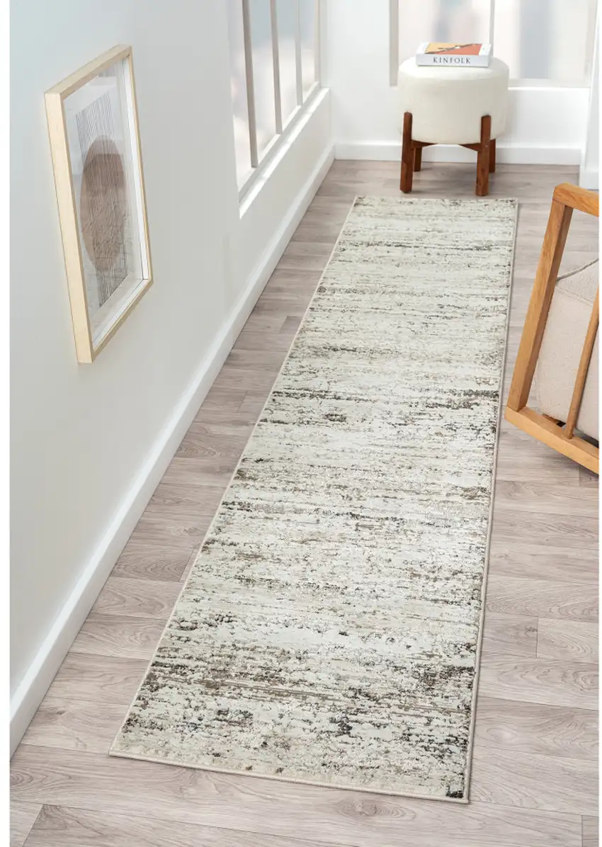 Beige Abstract Distressed Runner Rug Photo 8