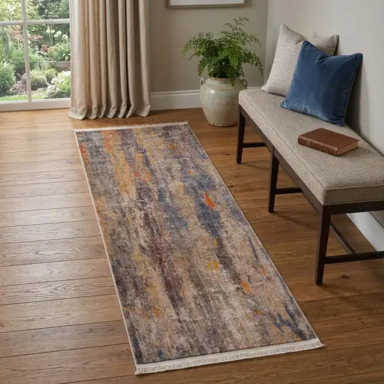 Beige Abstract Distressed Runner Rug Photo 1