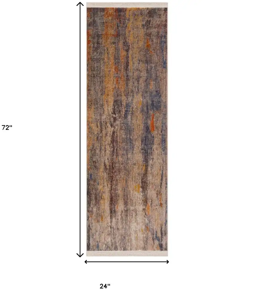 Beige Abstract Distressed Runner Rug Photo 6