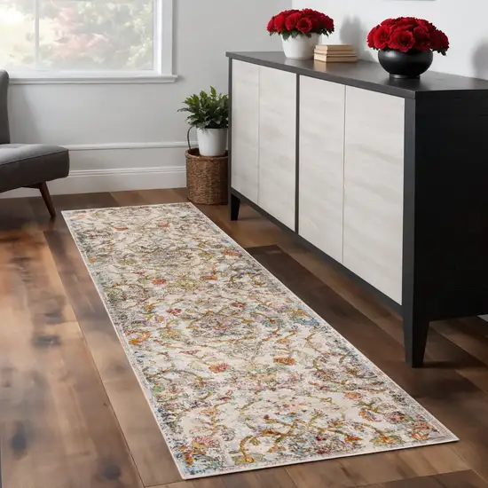 2' X 9' Beige Abstract Garden Runner Rug Photo 1