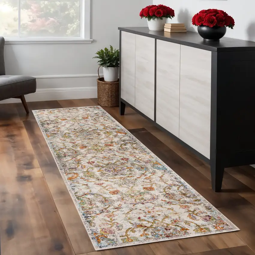 2' X 9' Beige Abstract Garden Runner Rug Photo 1