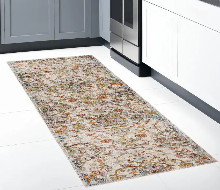 2' X 9' Beige Abstract Garden Runner Rug Photo 2