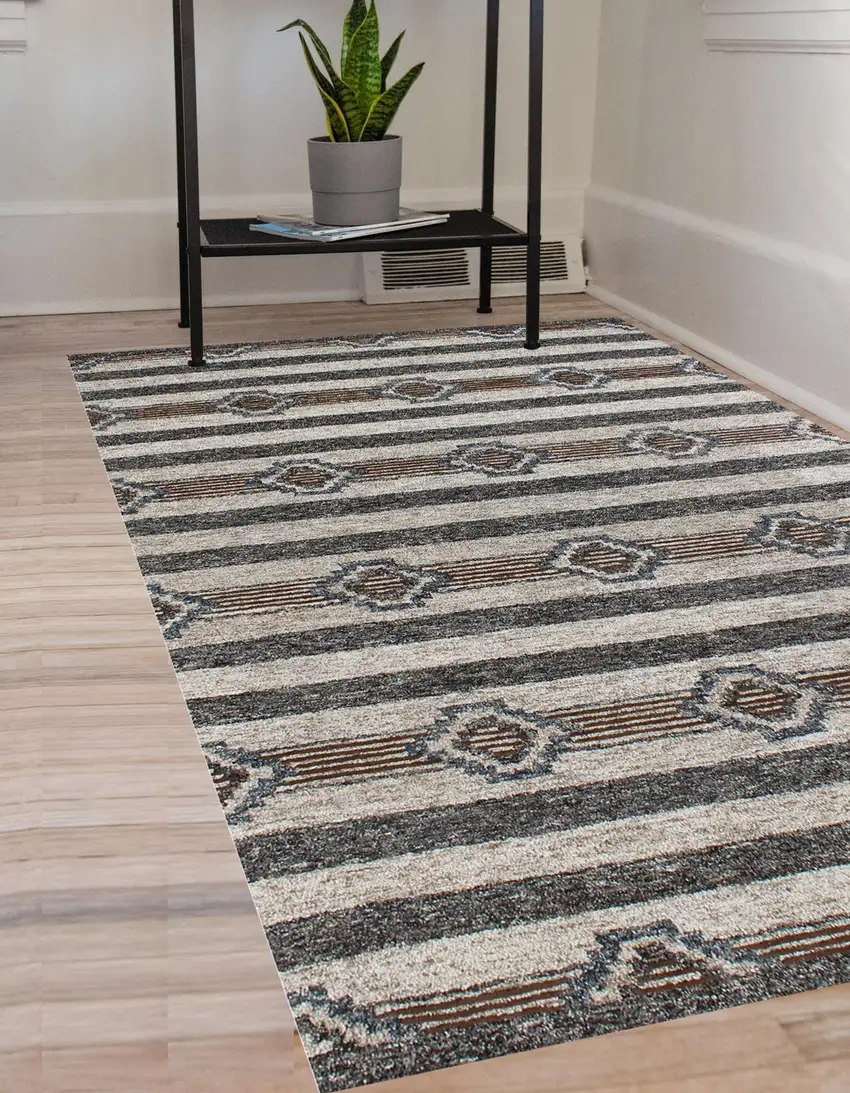 Beige Abstract Geometric Hand Tufted Non Skid Area Rug Photo 7