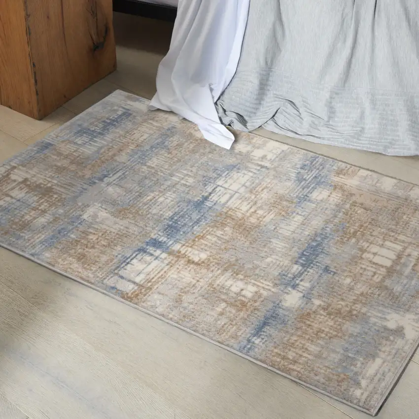 Beige Abstract Power Loom Area Rug Photo 5