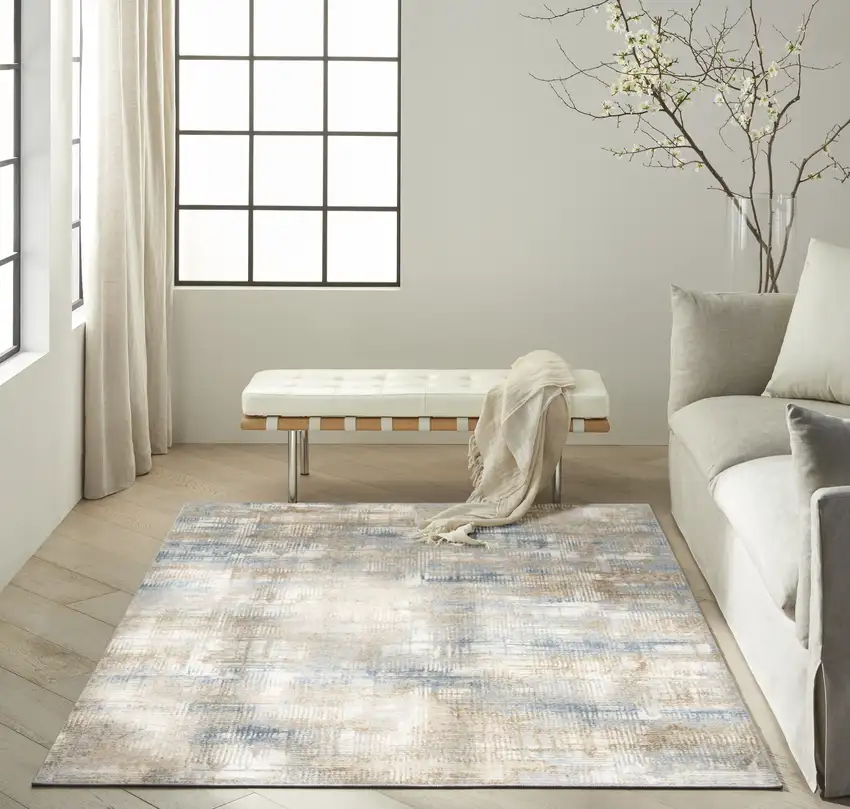 Beige Abstract Power Loom Area Rug Photo 7