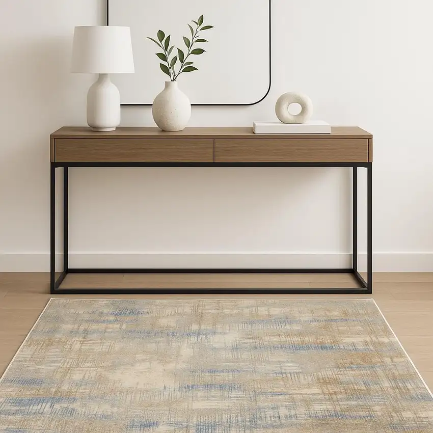 Beige Abstract Power Loom Area Rug Photo 1