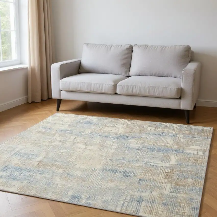Beige Abstract Power Loom Area Rug Photo 1