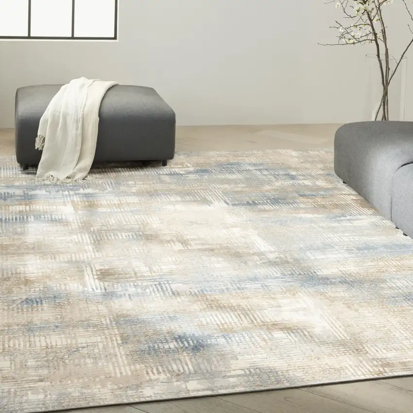 Beige Abstract Power Loom Area Rug Photo 4