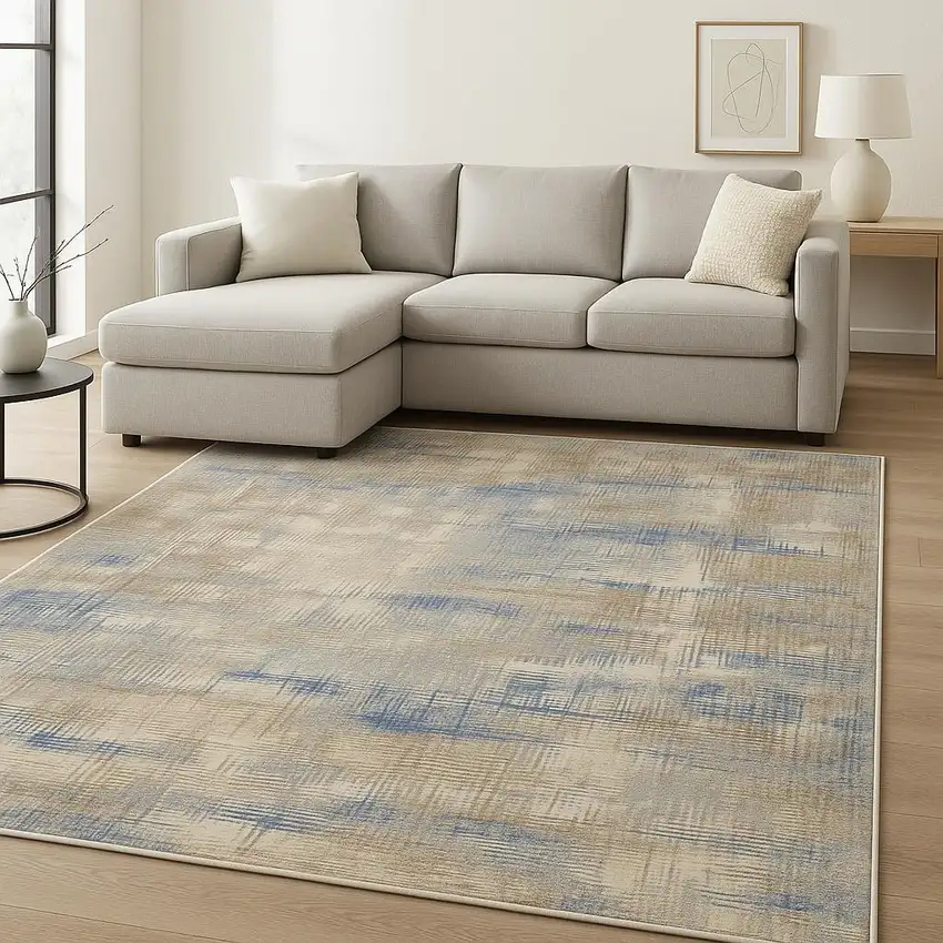 Beige Abstract Power Loom Area Rug Photo 1