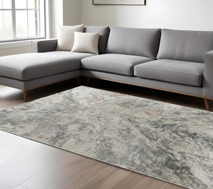 Beige Abstract Power Loom Area Rug Photo 1