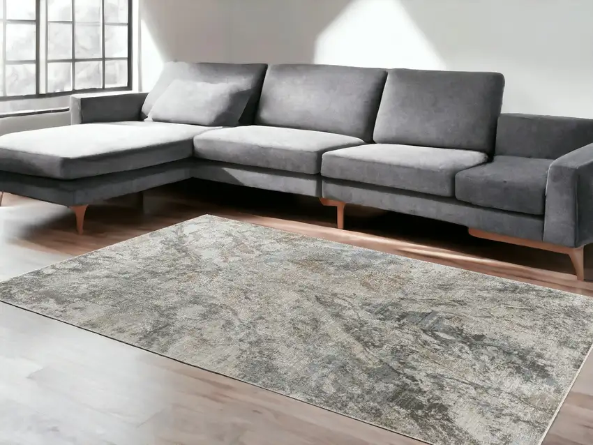 Beige Abstract Power Loom Area Rug Photo 1