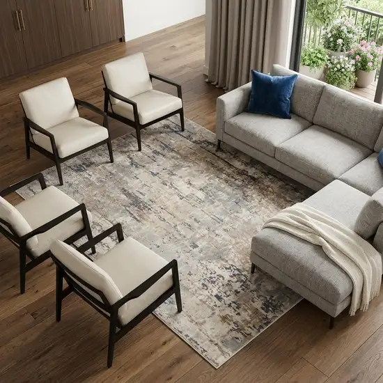 Beige Abstract Power Loom Area Rug Photo 1