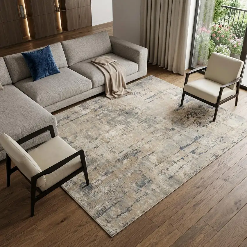 Beige Abstract Power Loom Area Rug Photo 1