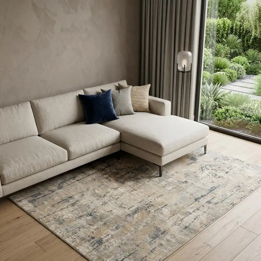 Beige Abstract Power Loom Area Rug Photo 1