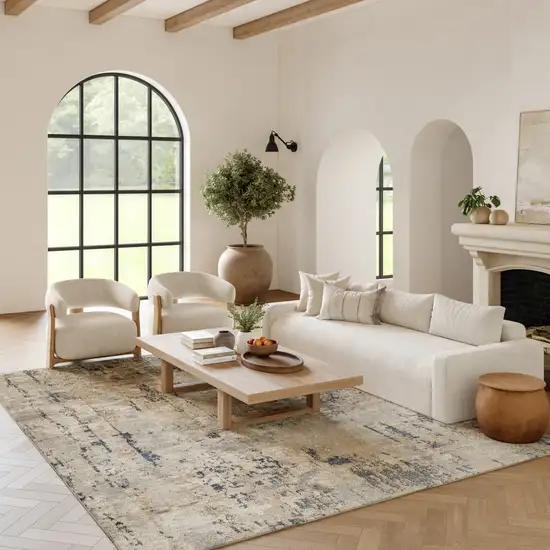 Beige Abstract Power Loom Area Rug Photo 4