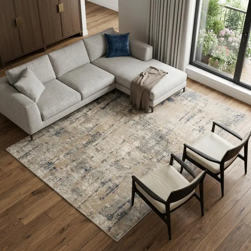 Beige Abstract Power Loom Area Rug Photo 1