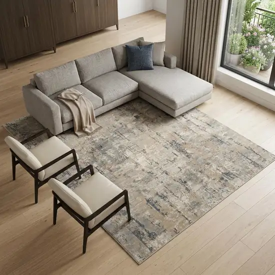 Beige Abstract Power Loom Area Rug Photo 1
