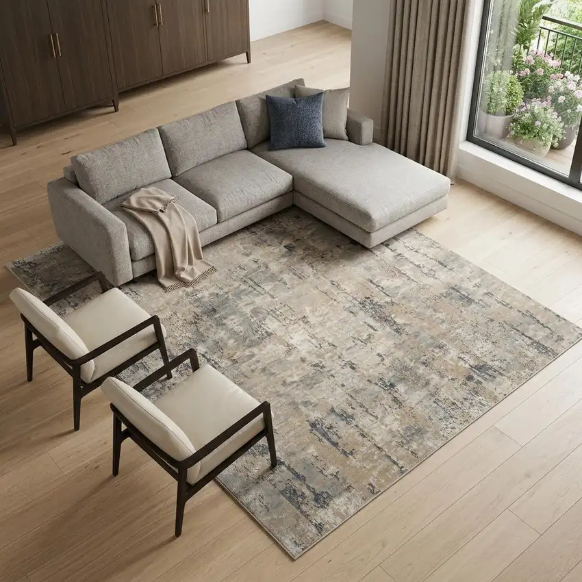 Beige Abstract Power Loom Area Rug Photo 1