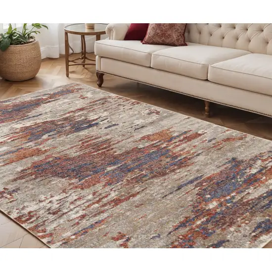 Beige Rust and Blue Abstract Power Loom Area Rug Photo 1