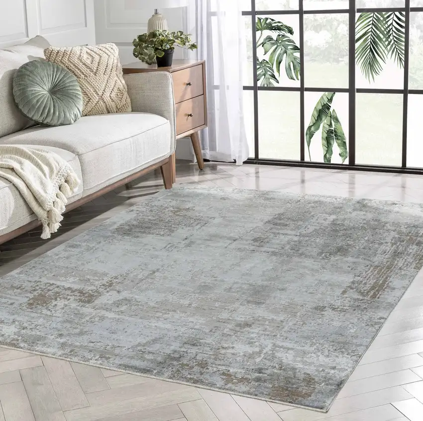 Beige Abstract Power Loom Stain Resistant Area Rug Photo 5
