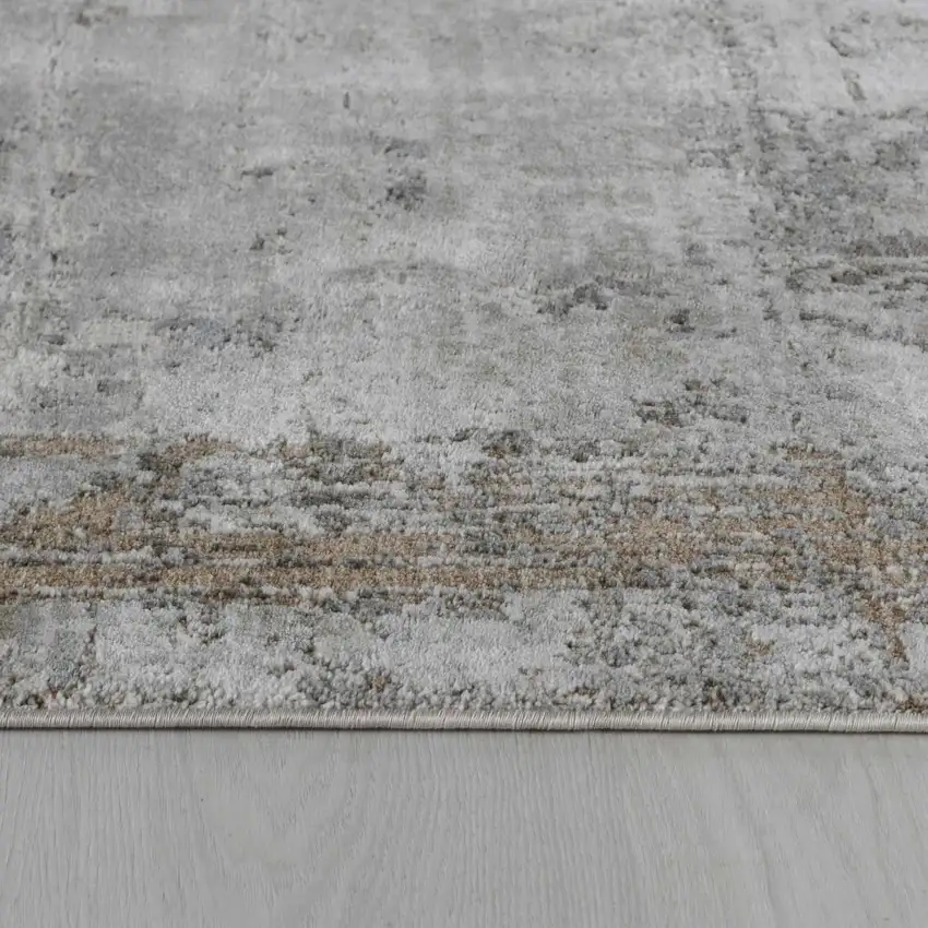 Beige Abstract Power Loom Stain Resistant Area Rug Photo 8