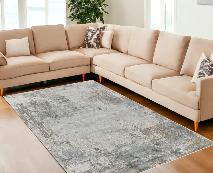 Beige Abstract Power Loom Stain Resistant Area Rug Photo 2