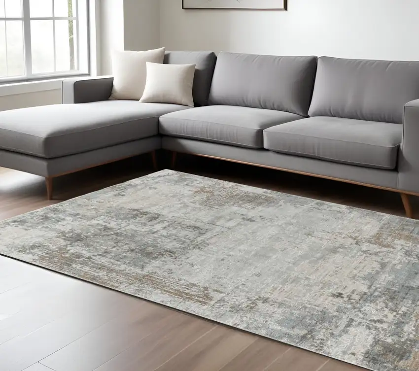 Beige And Gray Abstract Area Rug Photo 1