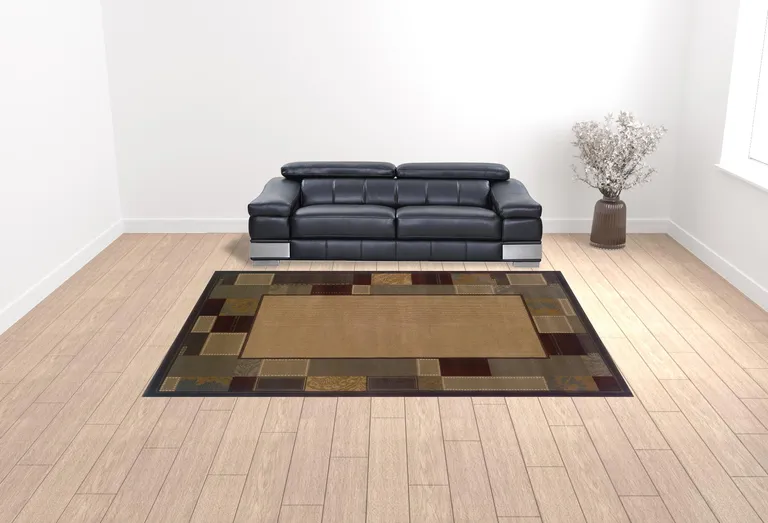 Beige Abstract Power Loom Stain Resistant Area Rug Photo 2