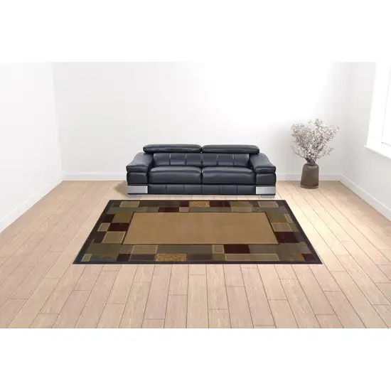Beige Abstract Power Loom Stain Resistant Area Rug Photo 2