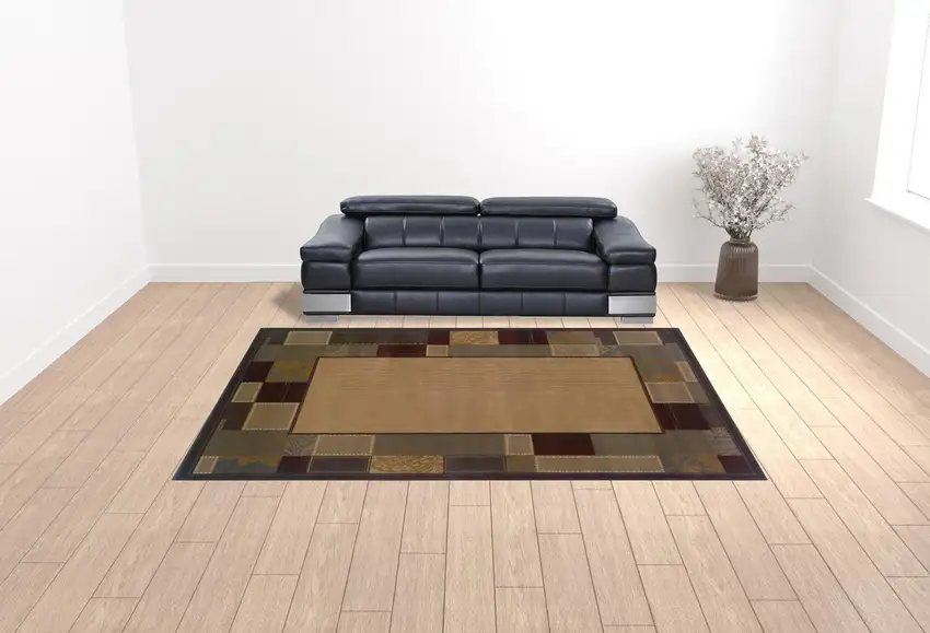 Beige Abstract Power Loom Stain Resistant Area Rug Photo 2