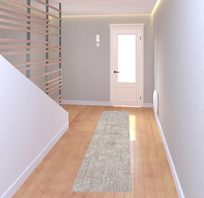 Beige Abstract Runner Rug Photo 2